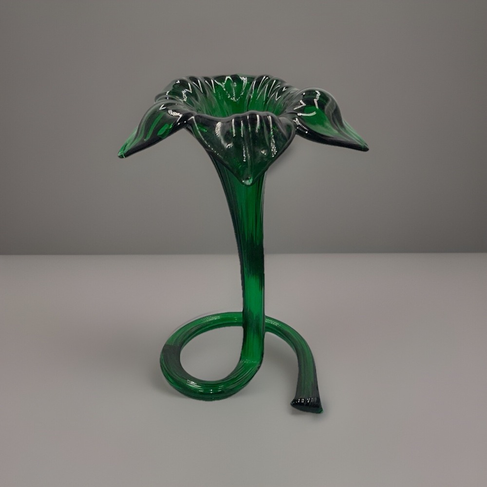 Mcm Hand blown Murano‎ Style Green Lilly Vase - Picture 8 of 9